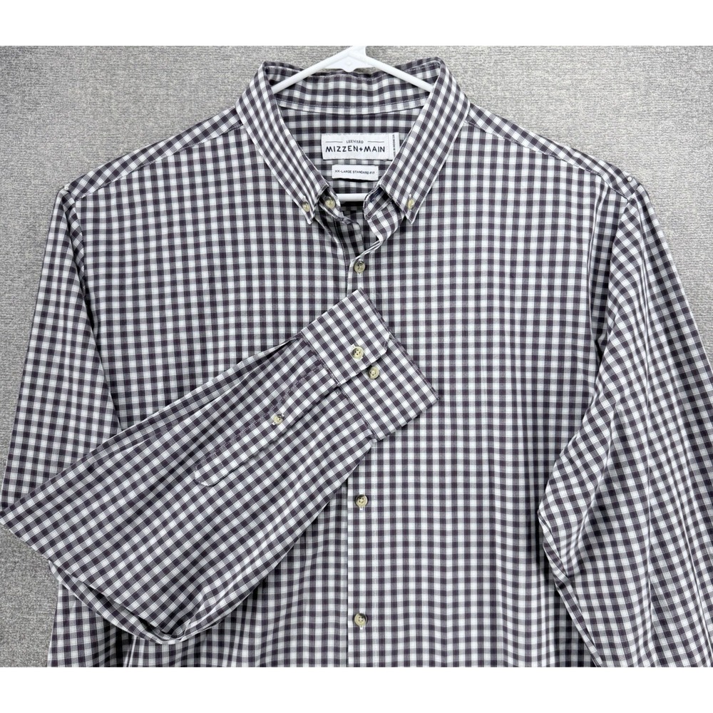 Mizzen + Main Leeward Standard Fit Shirt Men Size XXL Burgundy Check Long Sleeve